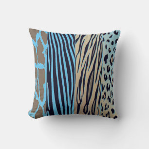 Black And Blue Animal Printed Zebra Stripe Pillow