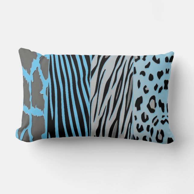 Black And Blue Animal Printed Zebra Stripe Pillow (Front)