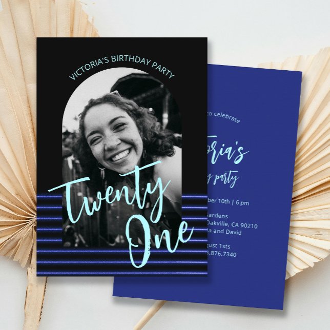 Black and Blue Arch Photo 21st Birthday Party  Invitation (Creator Uploaded)