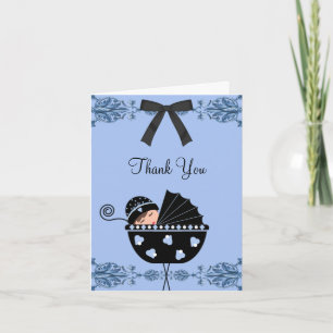 Black and Blue Baby Shower Thank You Cards