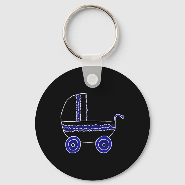 Black and Blue Baby Stroller. Key Ring (Front)