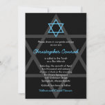 Black and Blue Bar Mitzvah Invitation<br><div class="desc">Simple black and blue Star of David Bar Mitzvah invitation. The colours on this simple Bar Mitzvah invitation are black, aqua blue, and white. Classic colours that are masculine, elegant, and stylish. Although this is invitation is currently customised for a Bar Mitzvah, it could be used for a variety of...</div>