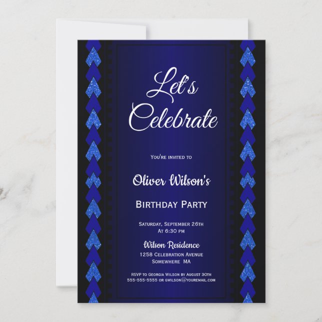 Black and Blue Birthday Party Invitation (Front)