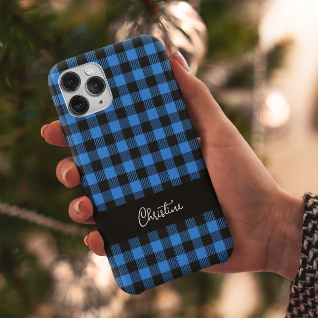 Black and Blue Buffalo Plaid Personalised  Case-Mate iPhone Case (Creator Uploaded)