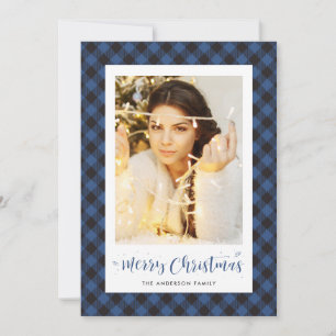 Black and Blue Buffalo Plaid Photo Christmas Cards