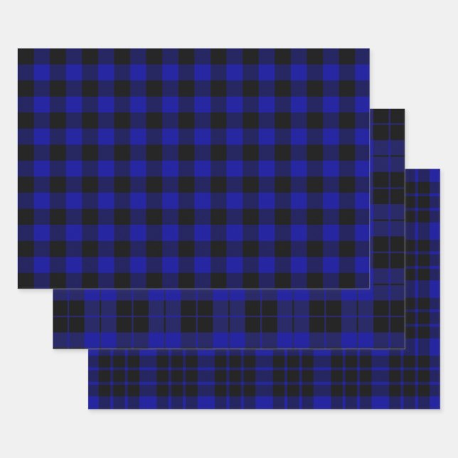 Black and Blue Buffalo Plaid Wrapping Paper Sheets (Set)