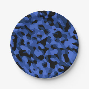 Black and Blue Camouflage Print Pattern Paper Plate
