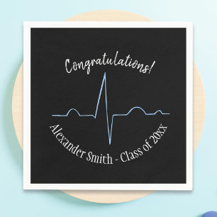 Black and Blue Cardiologist Graduation Party Napkin