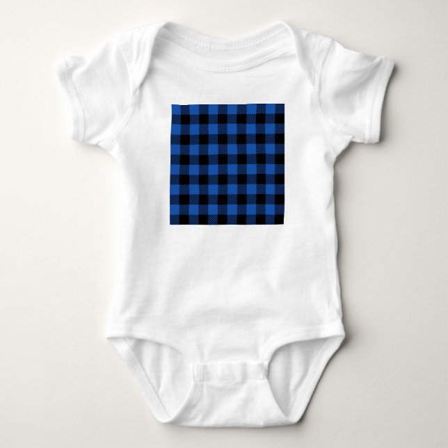 Black and Blue Chequered Buffalo Pattern Baby Bodysuit (Front)