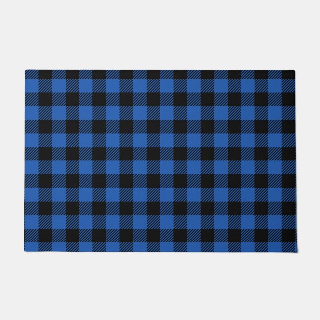 Black and Blue Chequered Buffalo Pattern Doormat (Front)
