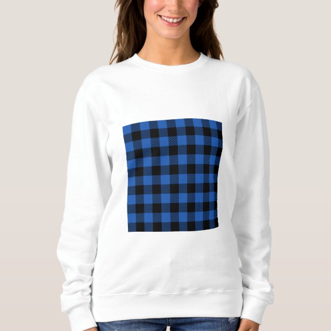 Black and Blue Chequered Buffalo Pattern Sweatshirt (Front)