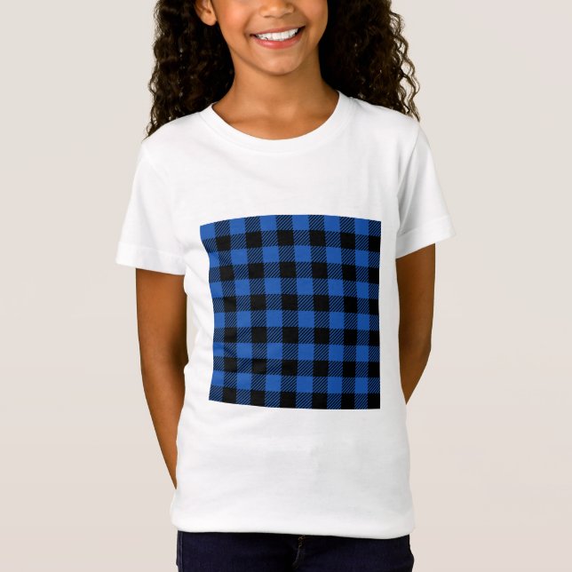 Black and Blue Chequered Buffalo Pattern T-Shirt (Front)