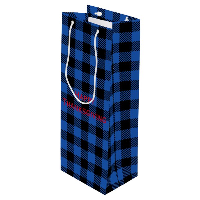Black and Blue Chequered Buffalo Pattern Wine Gift Bag (Front Angled)