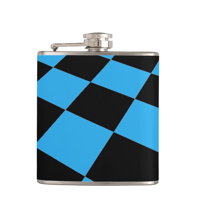 Black and Blue Chequered Pattern Hip Flask (Front)