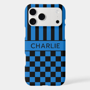 Black and Blue Chequered Striped Personalised