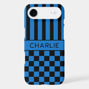 Black and Blue Chequered Striped Personalised