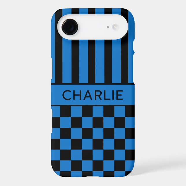 Black and Blue Chequered Striped Personalised (Back)