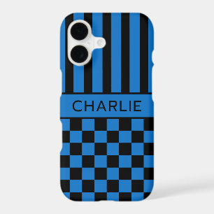 Black and Blue Chequered Striped Personalised