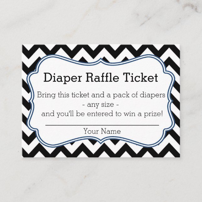 Black and Blue Chevron Diaper Raffle Ticket Enclosure Card (Front)