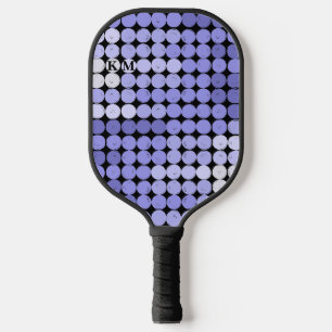 Black and Blue Circle Pattern Modern Monogram Pickleball Paddle