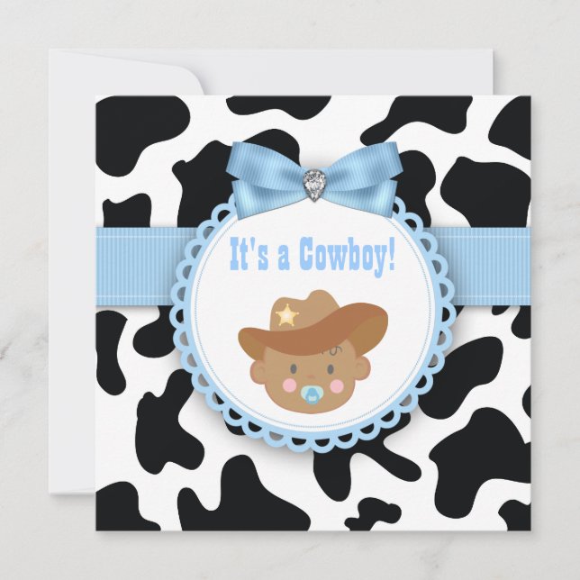 Black and Blue Cowboy Baby Boy Shower Invitation (Front)