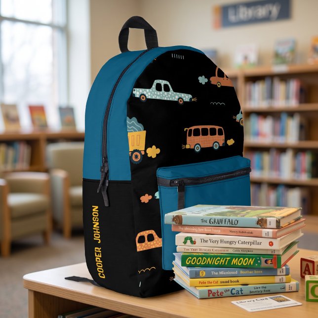 Black and blue custom car name boys backpack (Creator Uploaded)