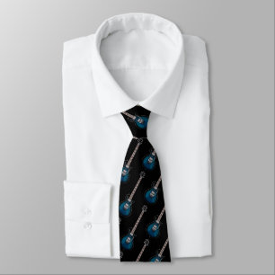 Black And Blue Electric Guitar Pattern Tie