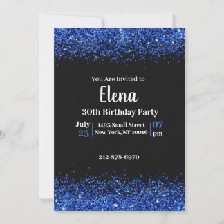 Black and Blue Elegant Birthday Party Invitation