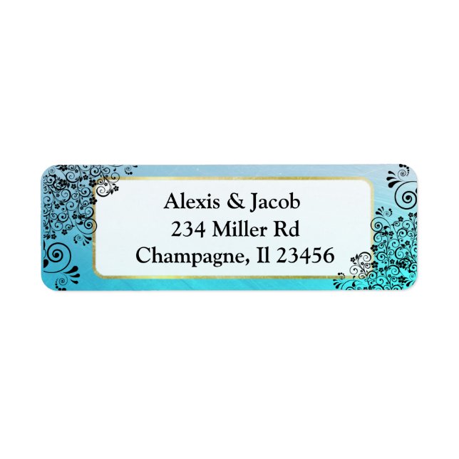 Black and Blue Elegant Script Return Labels (Front)