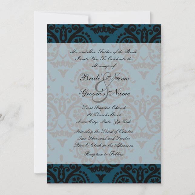 Black and Blue English Wedding Invitation (Front)