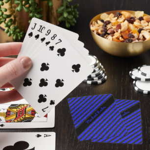Black and Blue Faux Glitter Diagonal Stripes Name  Playing Cards