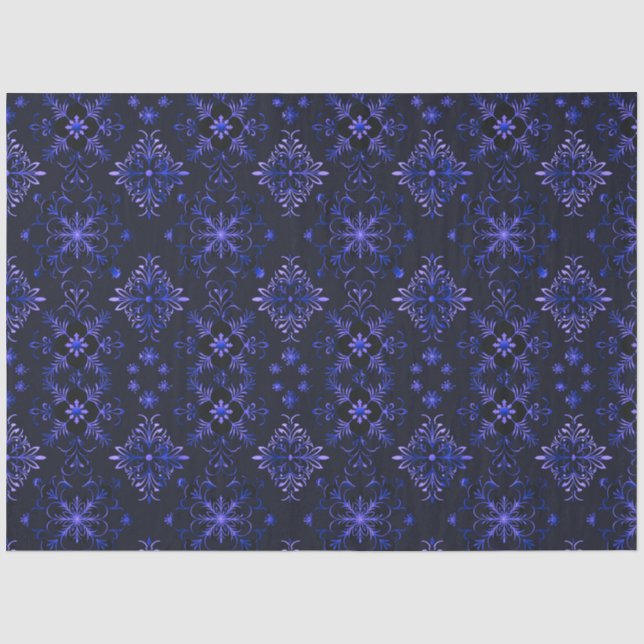Black and Blue Floral Snowflake Christmas Tissue Paper (Front)