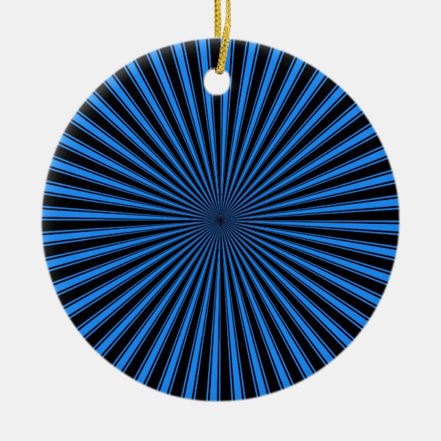 Black and Blue Funky Striped Abstract Art Ceramic Tree Decoration (Front)