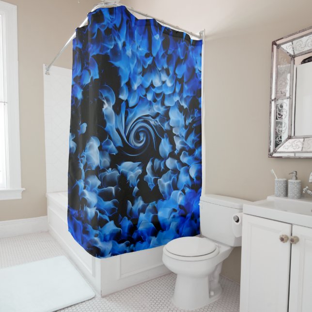 Black and Blue Glass Abstract Shower Curtain (In Situ)