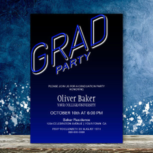 Black and Blue Grad Party Invitation