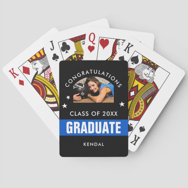 Black and Blue Graduation Custom Playing Cards (Back)