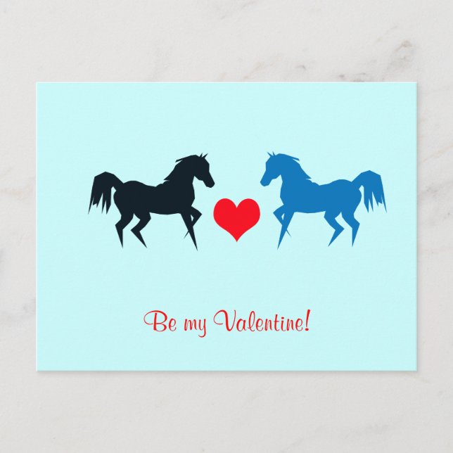 Black and Blue Horses in Love Postcard (Front)
