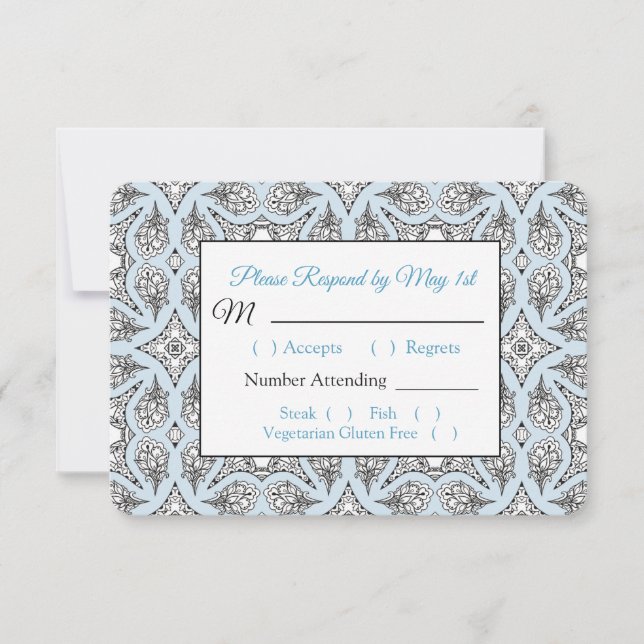 Black and Blue Mandala Wedding RSVP card (Front)