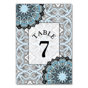 Black and Blue Mandala Wedding Table Number Card