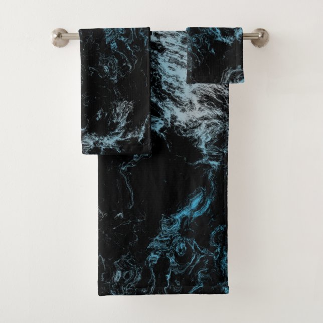 black and blue Marble abstract Bath Towel Set (Insitu)