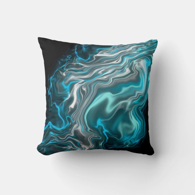 Black and Blue Marble Fluid Art Cushion (Front)