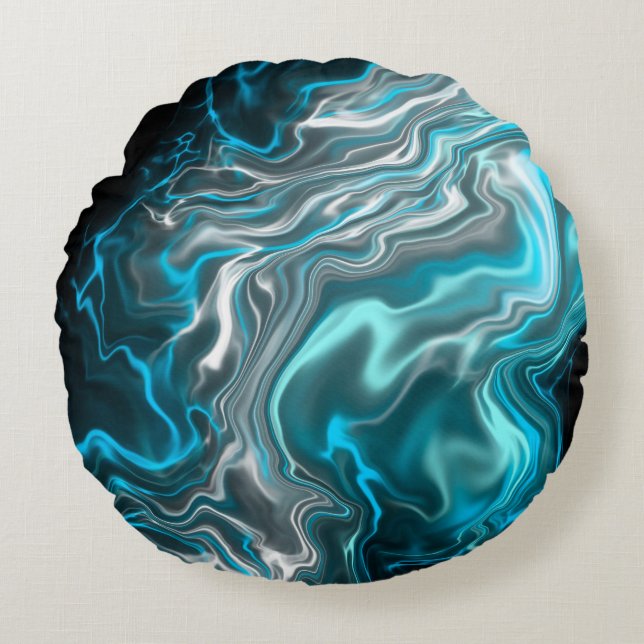 Black and Blue Marble Fluid Art  Round Cushion (Front)