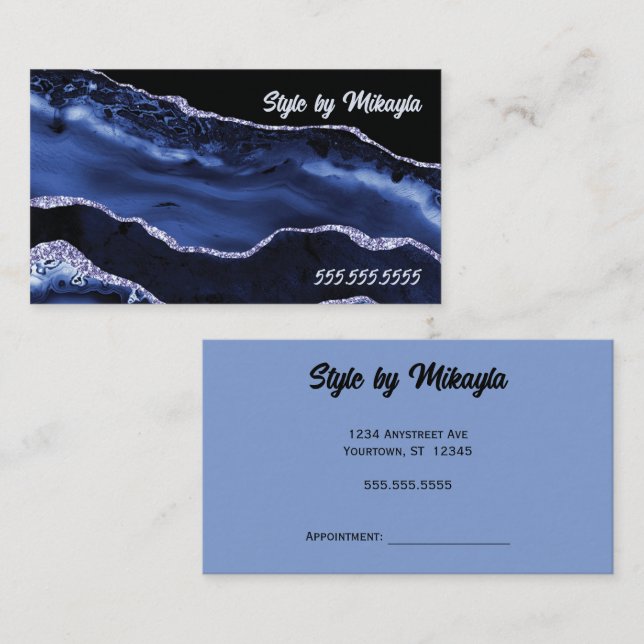 Black and Blue Marble Style Hair Nails Beauty  Business Card (Front/Back)