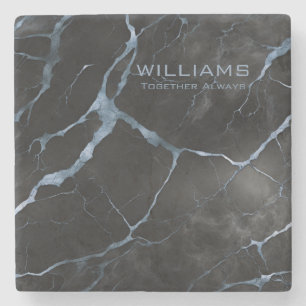 Black and Blue Marble Texture Personalised Stone Coaster
