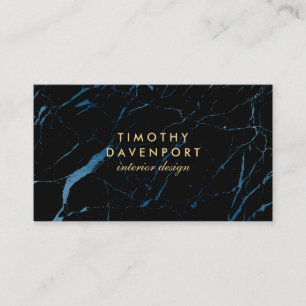 Black and Blue Marble with Faux Gold Text II Business Card
