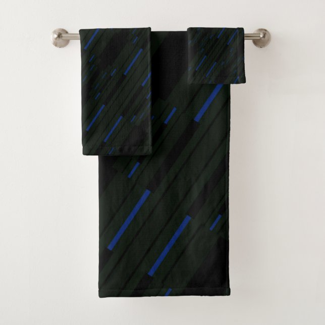 Black and Blue Native Line Art Towel Set  (Insitu)