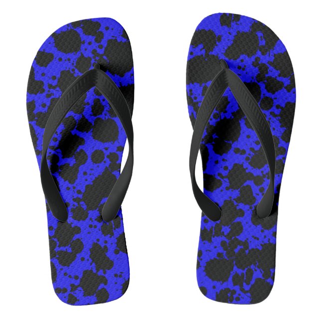 Black and Blue Paint Splatters Pattern Funny Jandals (Footbed)
