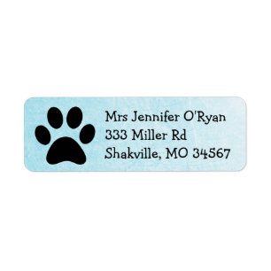 Black and Blue Paw Print Return Address Label