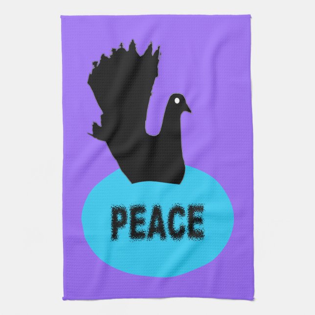 Black and Blue Peace Dove Kitchen Towel (Vertical)