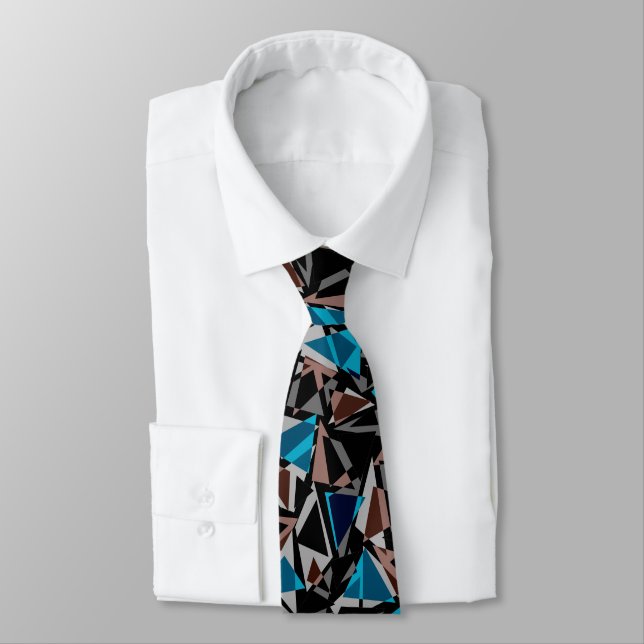 Black and Blue, Polygonal, Abstract, Geometric Nec Tie (Tied)